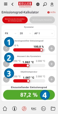 Emissionsgrad-Kalkulator in der KITS App